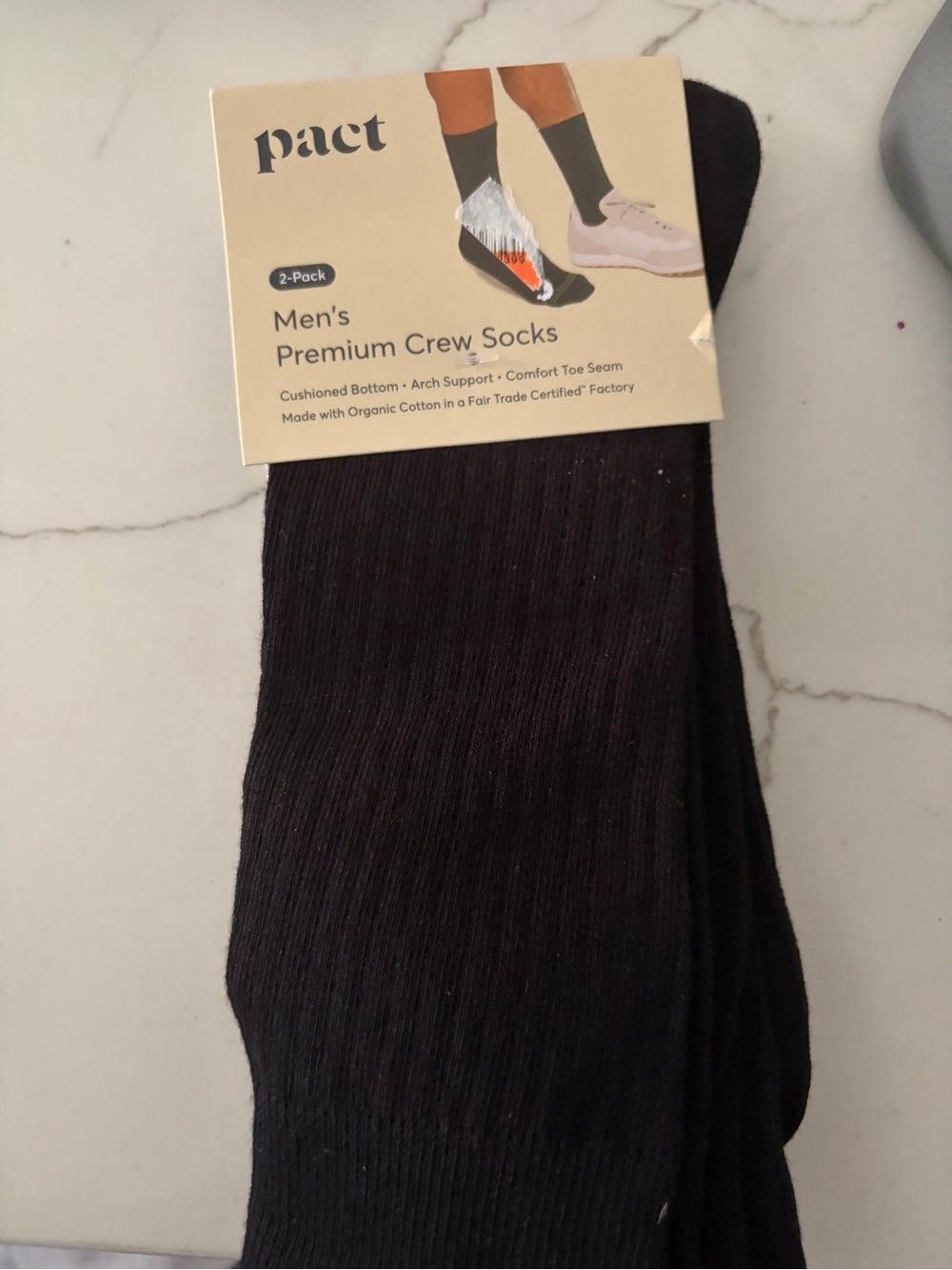 Pact Men's Crew Socks - Black (2-Pack)